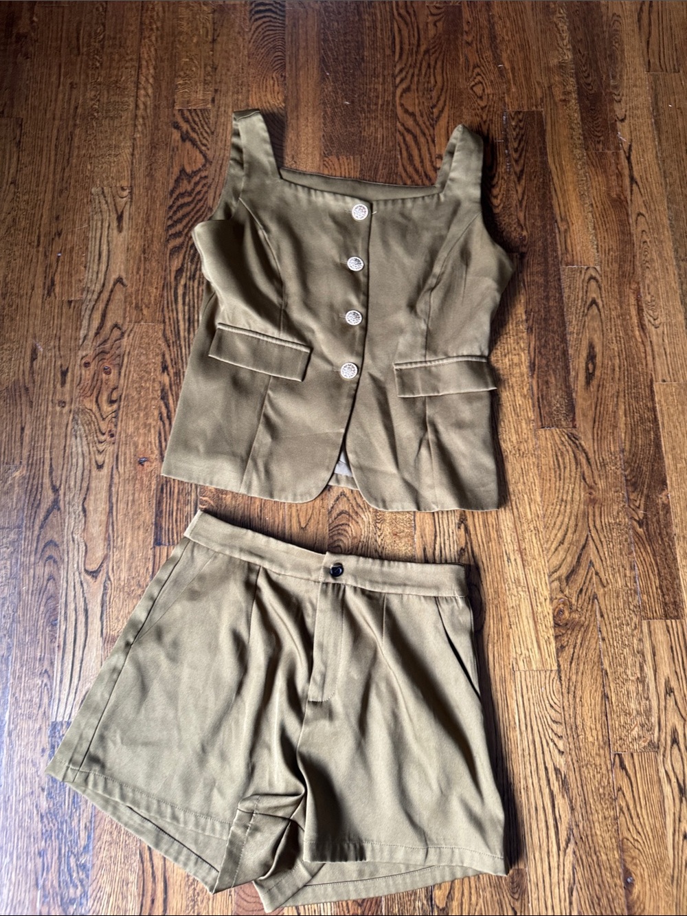 Olive Green Women's Tailored Shorts with Matching Vest